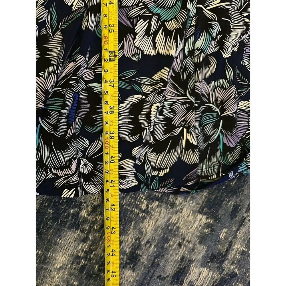 Liz Claiborne Dress Navy Blue Floral Women’s SizeXL Polyester Spandex Cap Sleeve - Image 4