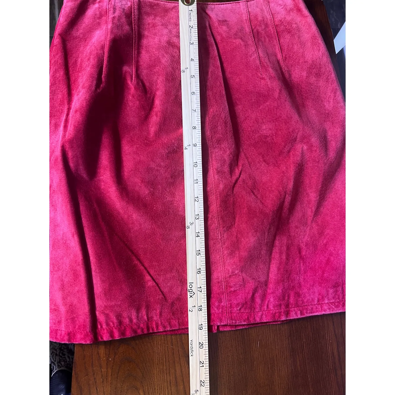 Vintage Margos Leather Suede Rasberry Red Pencil Fitted Size 11 Western‎ Y2K - Image 6