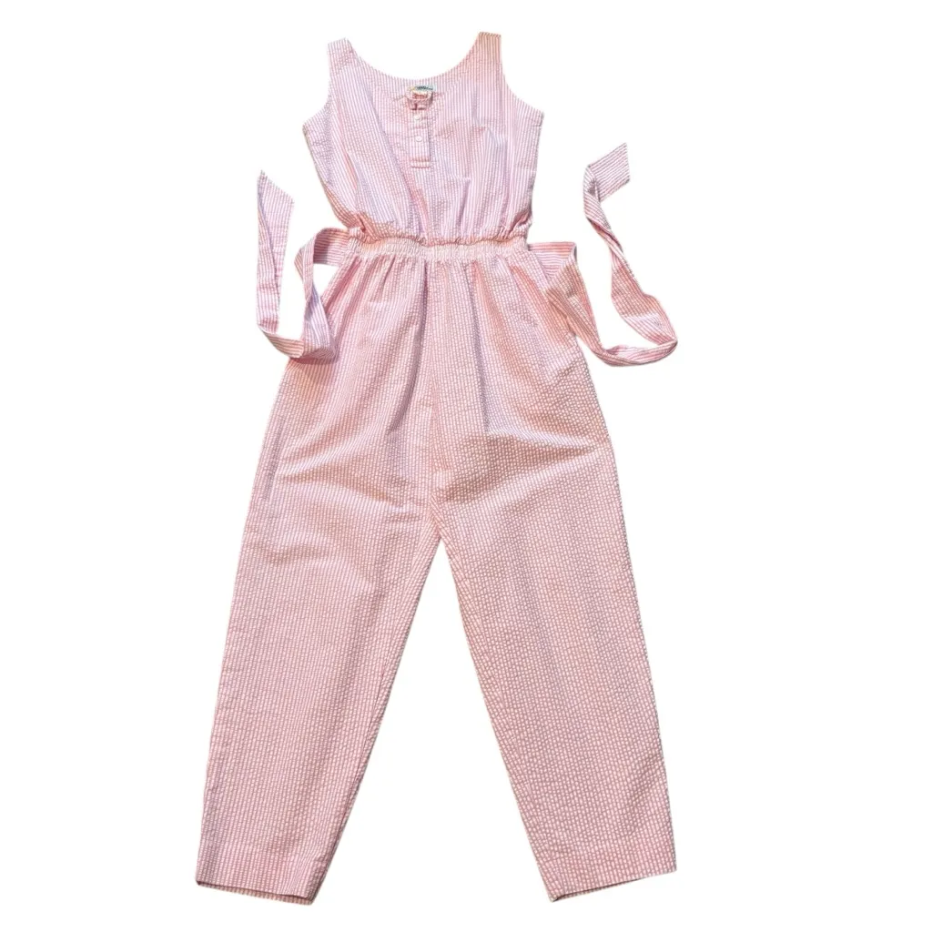 Vtg Reyn Spooner Cotton Seersucker Pink/White Sleeveless Belted Jumpsuit Sz S Pink - Image 6