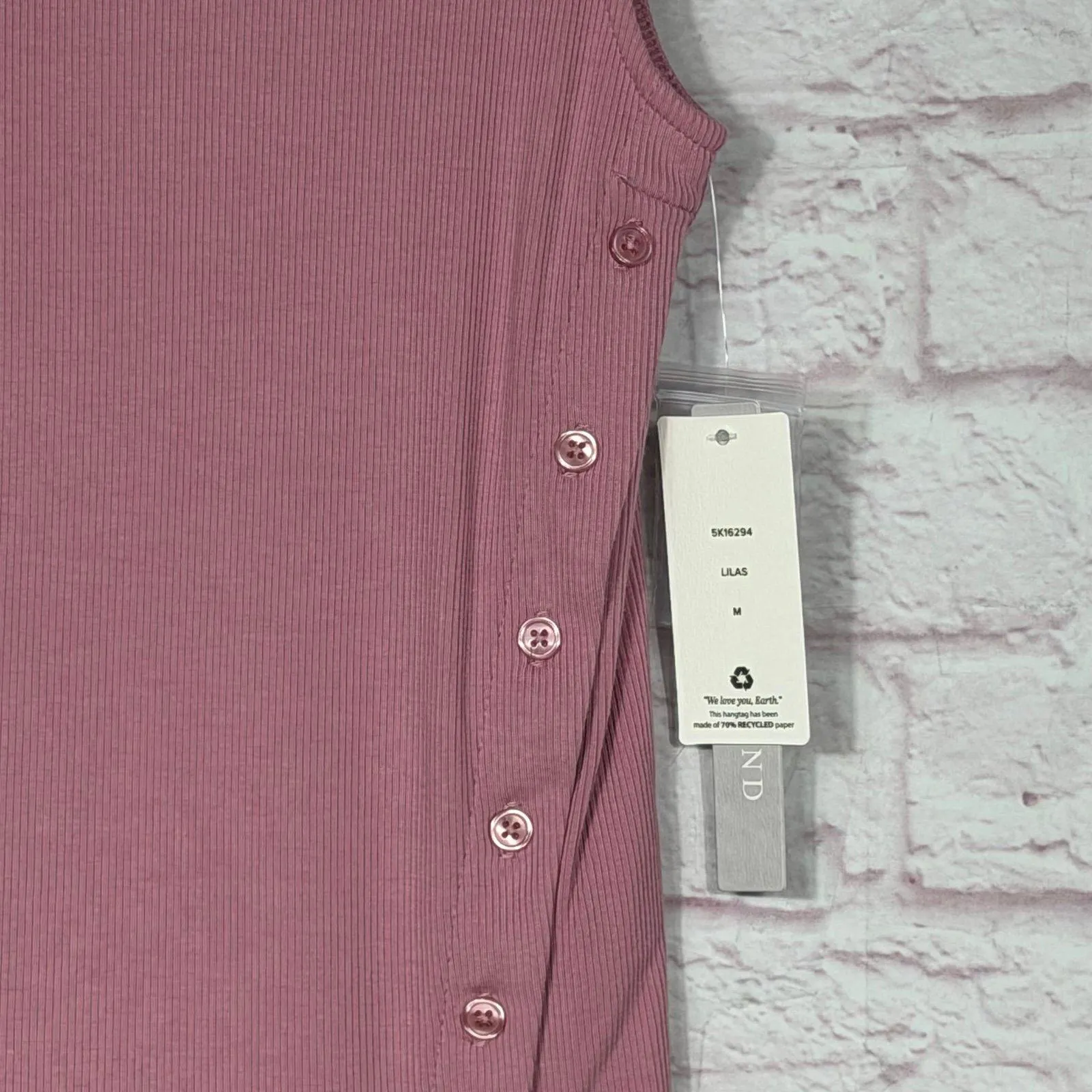 Pink Rose Modal Blend Tank Top with Side Buttons Medium NWT - Image 2