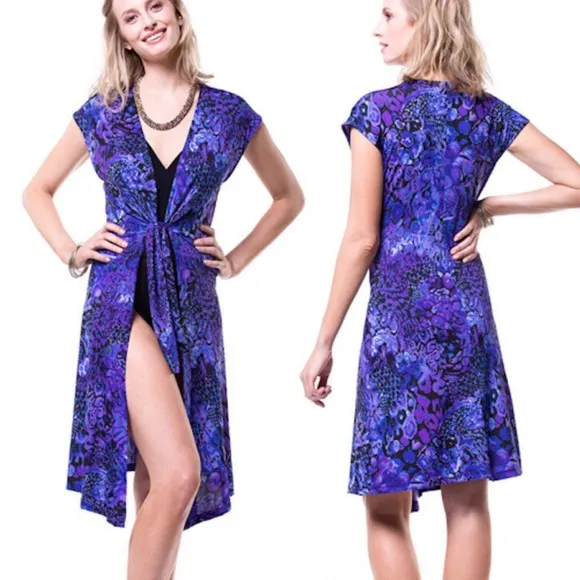 Miraclesuit front tie pockets Pink printed sleeveless Swim Coverup Dress sz S - Image 2