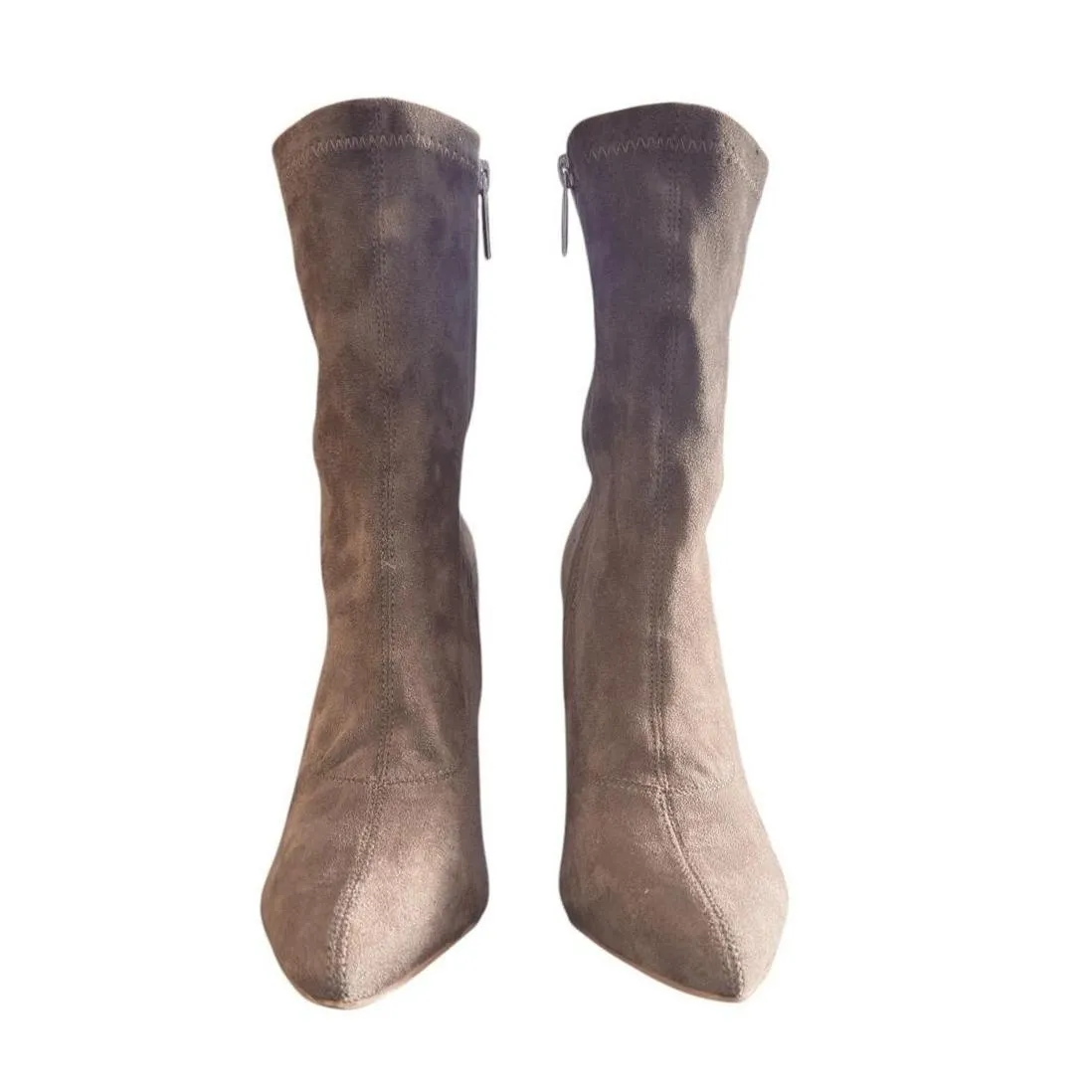 Cape Robbin Womens Taupe Ankle Boots Chunky Block Heel Pointed Toe Suede - Image 5