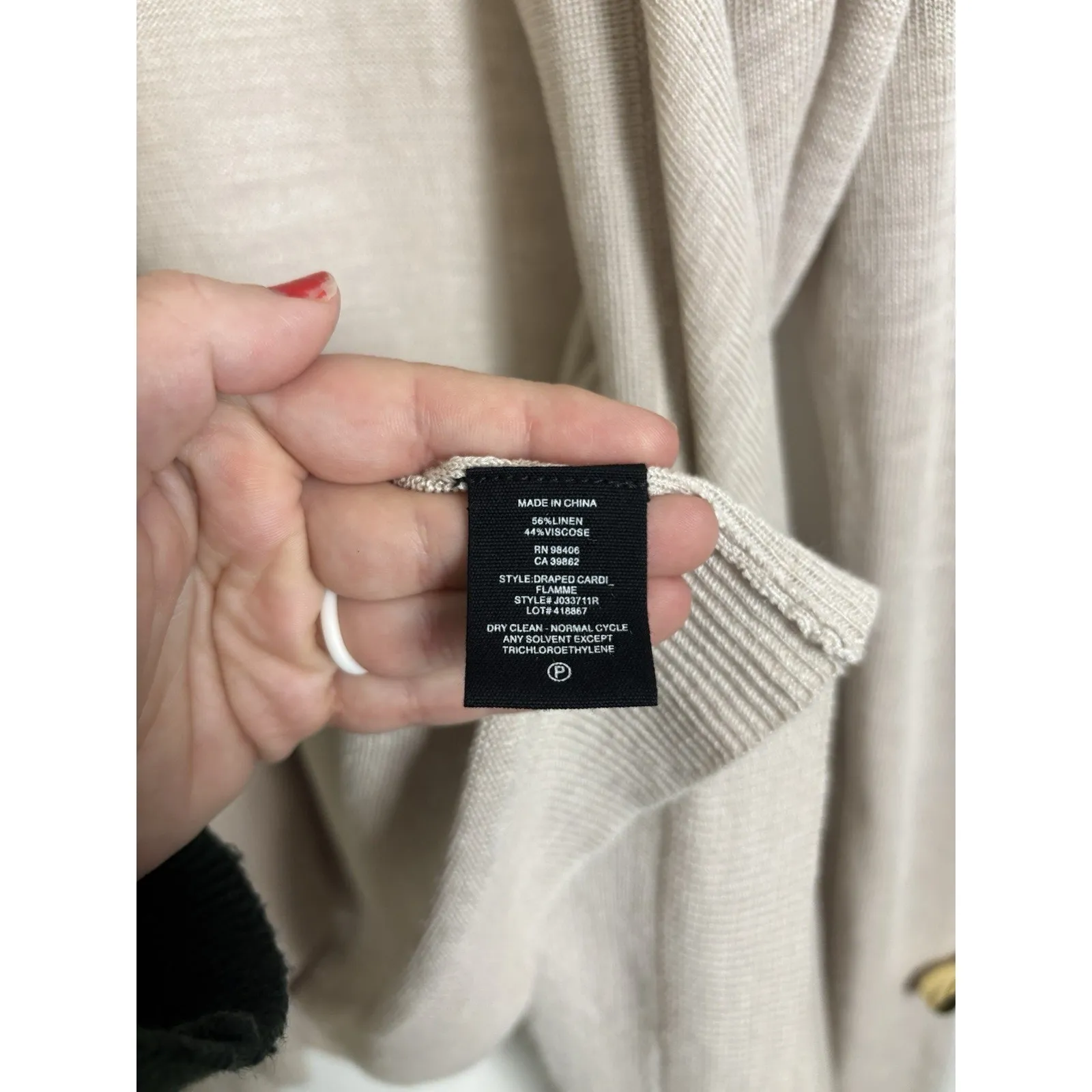 Theory Linen Blend Beige Open Front Waterfall Cardigan Size Small Boho Coastal - Image 4