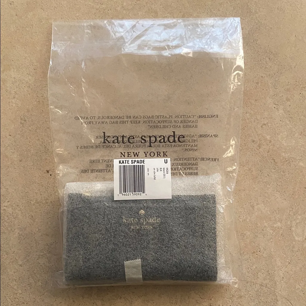 Kate Spade Small Slim Bifold Black Pebbled Leather Wallet - Image 9