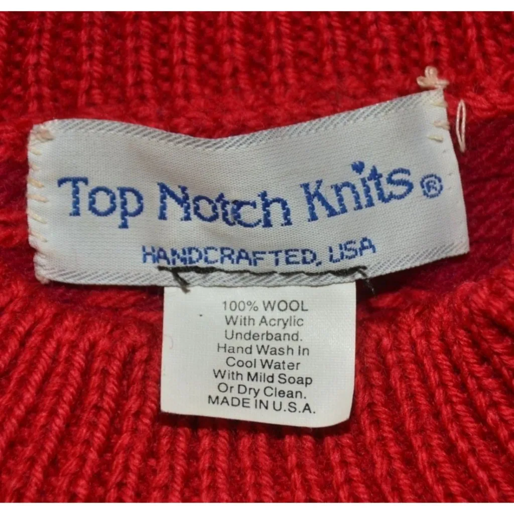 Top Notch Knits Unisex XL Red Green Heavy Knit 100% Wool Sweater Made In USA - Image 7