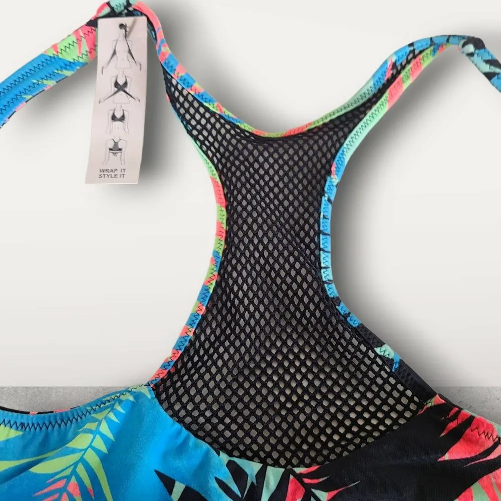 NWT Sundazed Ariel Halter Multicolor Floral Tropical Wrap Bikini Top Mesh Size M Blue Size M - Image 8