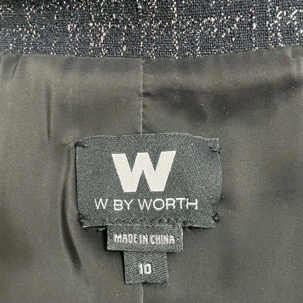 W By Worth Single Button Blazer Black & Silver Tweed Boyfriend Jacket Size 10 - Image 10