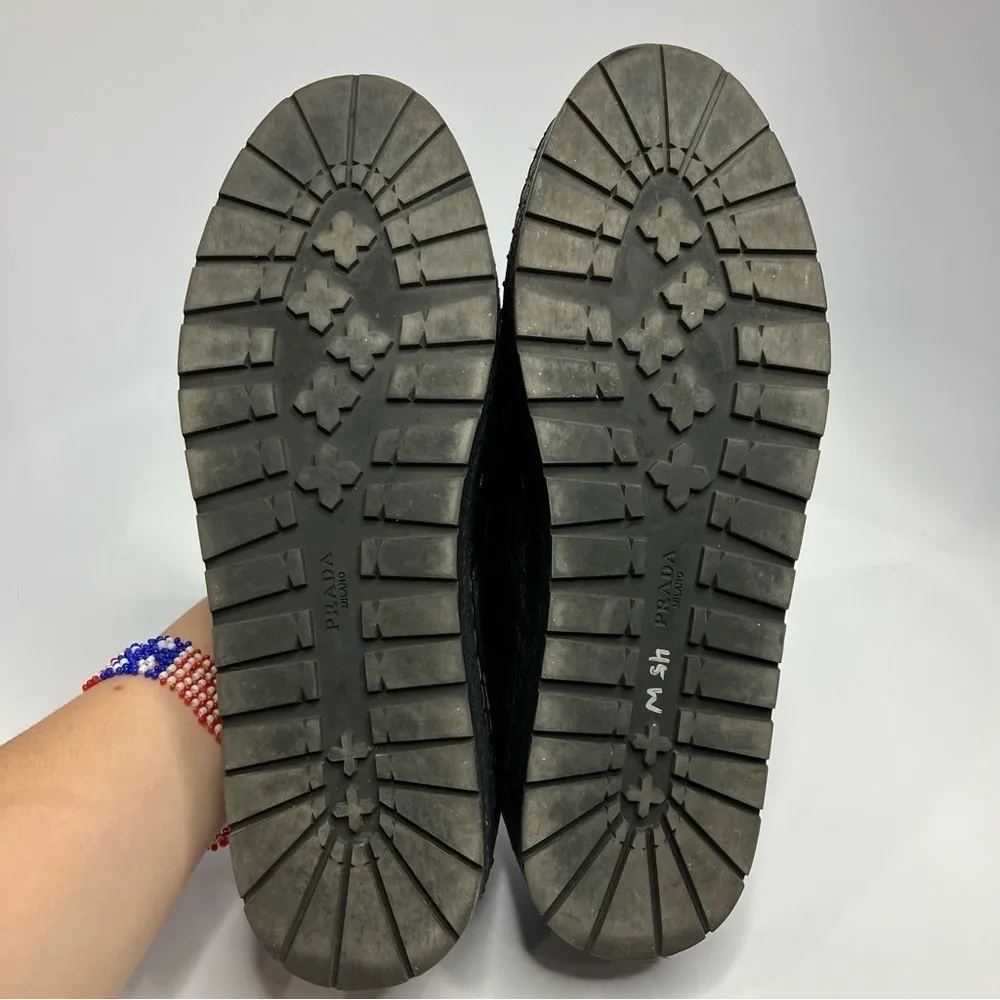 Prada ‎ platform espadrille shoes black leather size 40.5 - Image 5