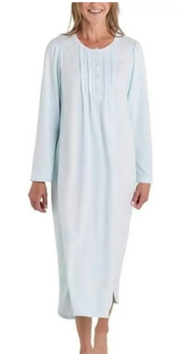 Brand New Miss Elaine Women's Size M Aqua Paisley Print Lace Trim Nightgown Blue Size M - Image 1