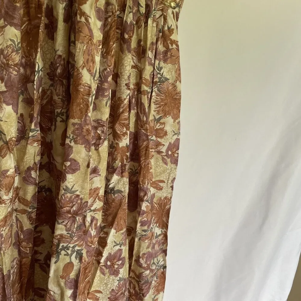 Purple and cream indian floral short sleeved maxi dress full skirt size large - Image 6