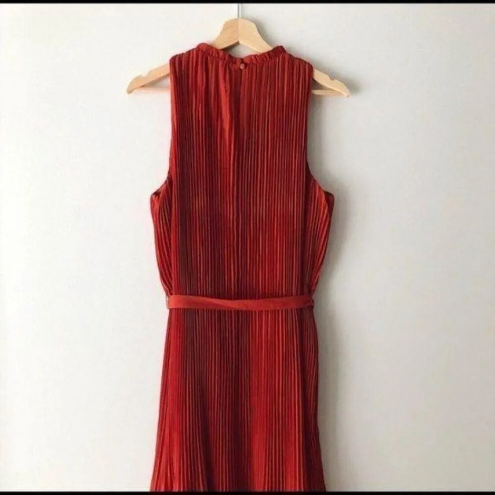 A New Day Pleated Sleeveless Burnt Orange Midi Dress Belted Plus Size 4X - Image 4