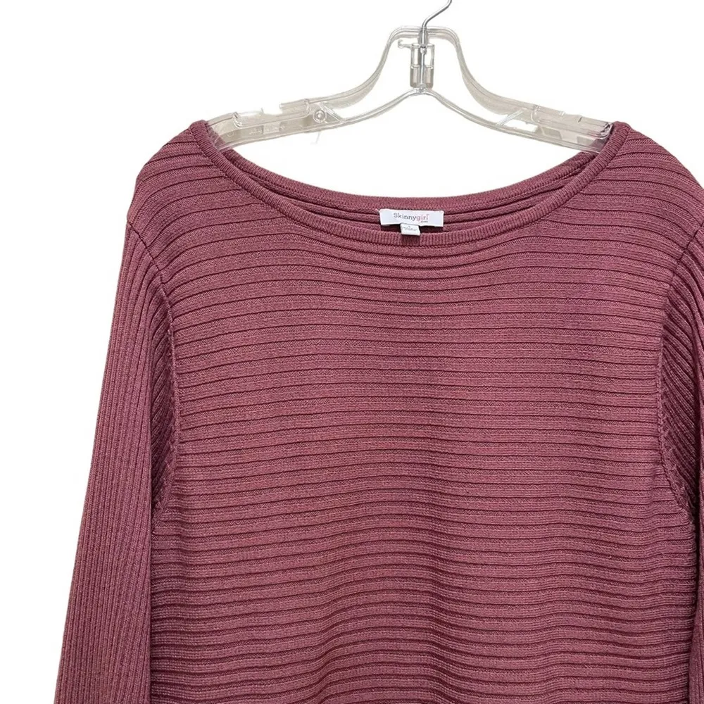 Skinnygirl Casey Boatneck Rib Knit Sweater Mauve Dust Size Large - Image 4