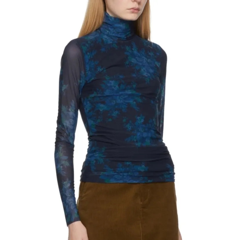 GANNI Floral Mesh Turtleneck Top Size - Image 9