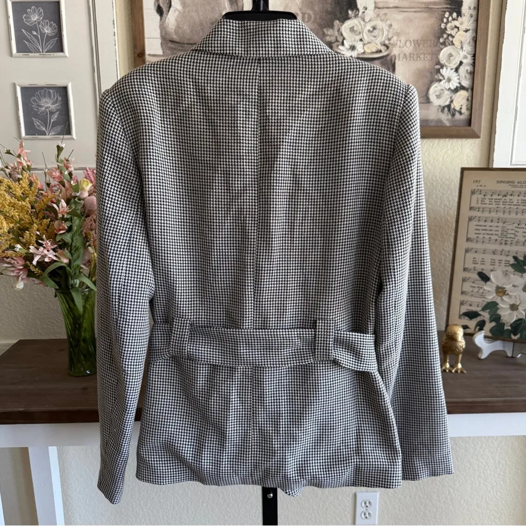 Houndstooth Belted Blazer Tailored Jacket Size 8 Reflections by Spiegel - Image 3