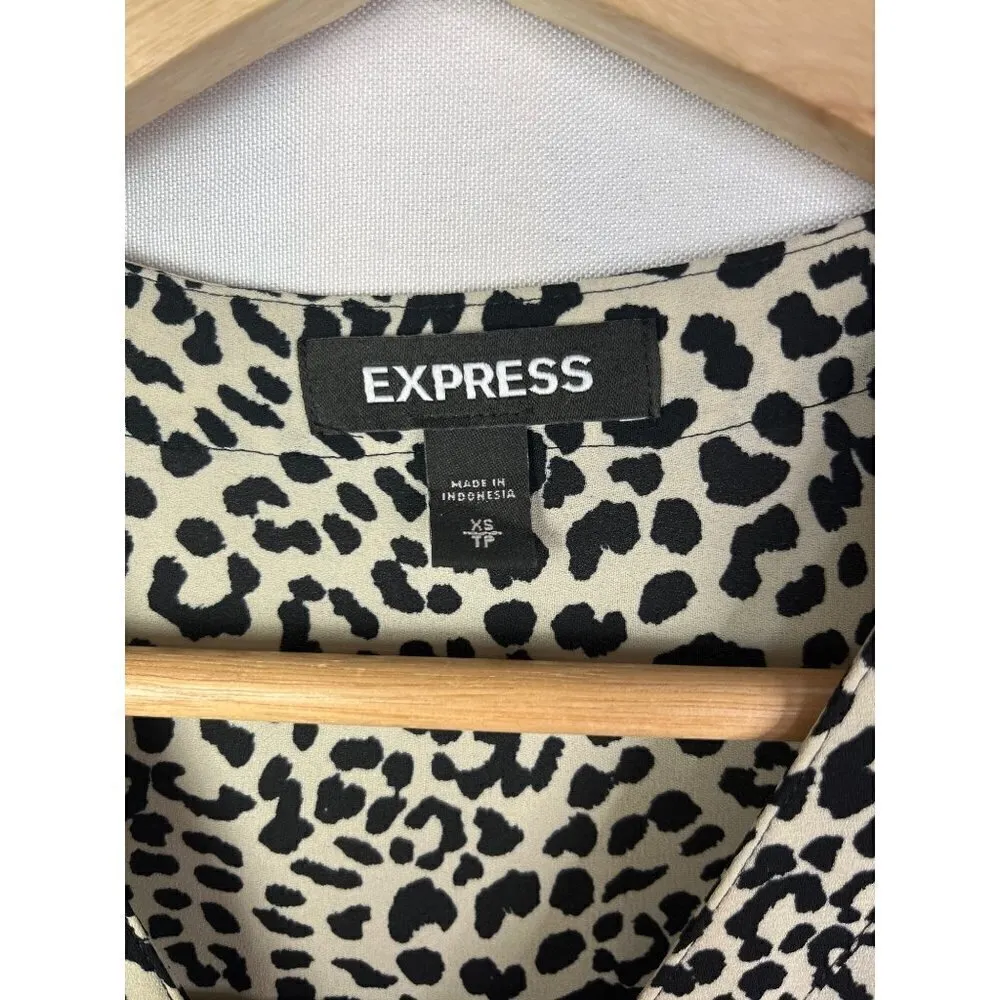 Express Light Brown & Black Leopard Print Long Sleeve Blouse XS - Image 5