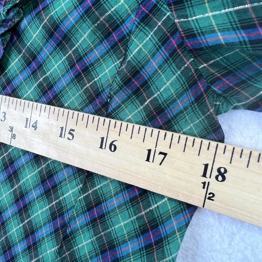 J.Crew Tartan Plaid Metallic Ruffle Neck Blouse Top Green Womens 4 Long Sleeve - Image 6