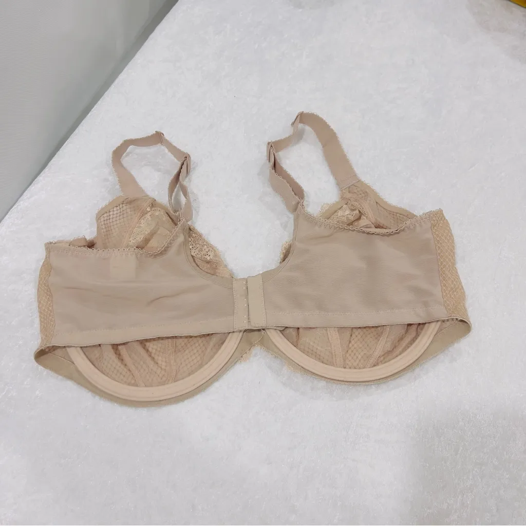 Elomi Bra Size 42 I Charley Stretch Plunge Lace Mesh Underwire Unlined Lace Tan - Image 4