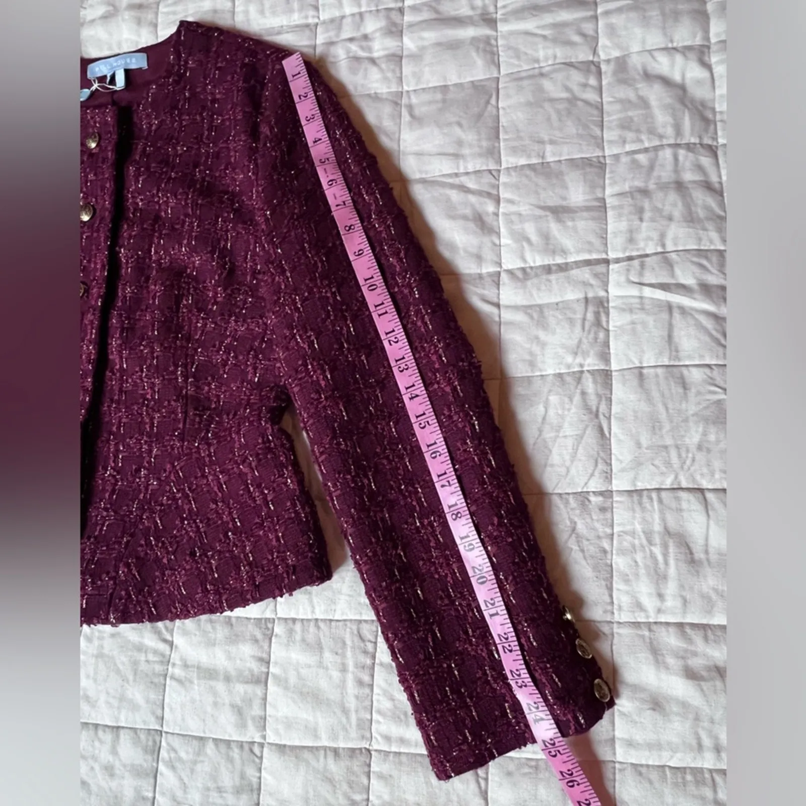 NWT Hill House Burgundy Valentina Tweed Jacket with Gold Buttons Old Money - Med - Image 12