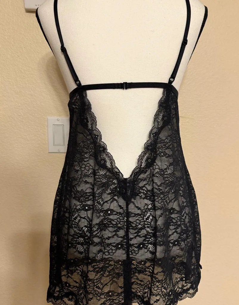 Y2K Victoria's Secret Very Sexy Black Slip Dress Chemise Teddy Large Lace Bow - Image 4
