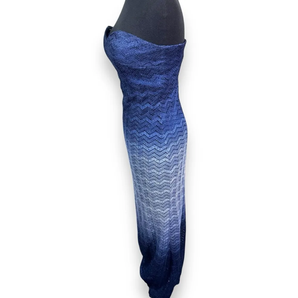 Betsy & Adam Blue Ombré Maxi Lace Strapless Dress - Image 8