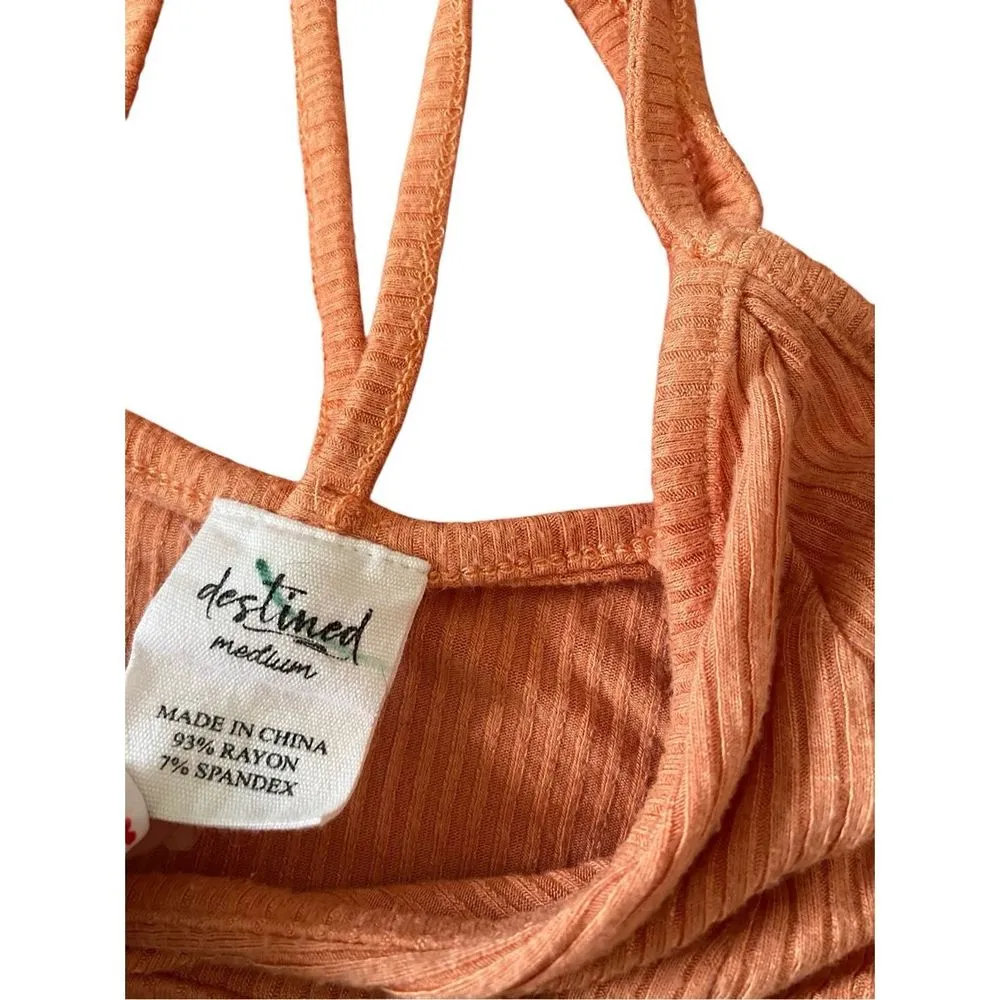 Destined Ribbed Cropped Cami Tank Top Crossback Crop Camisole Sleepwear White Size M - Image 5