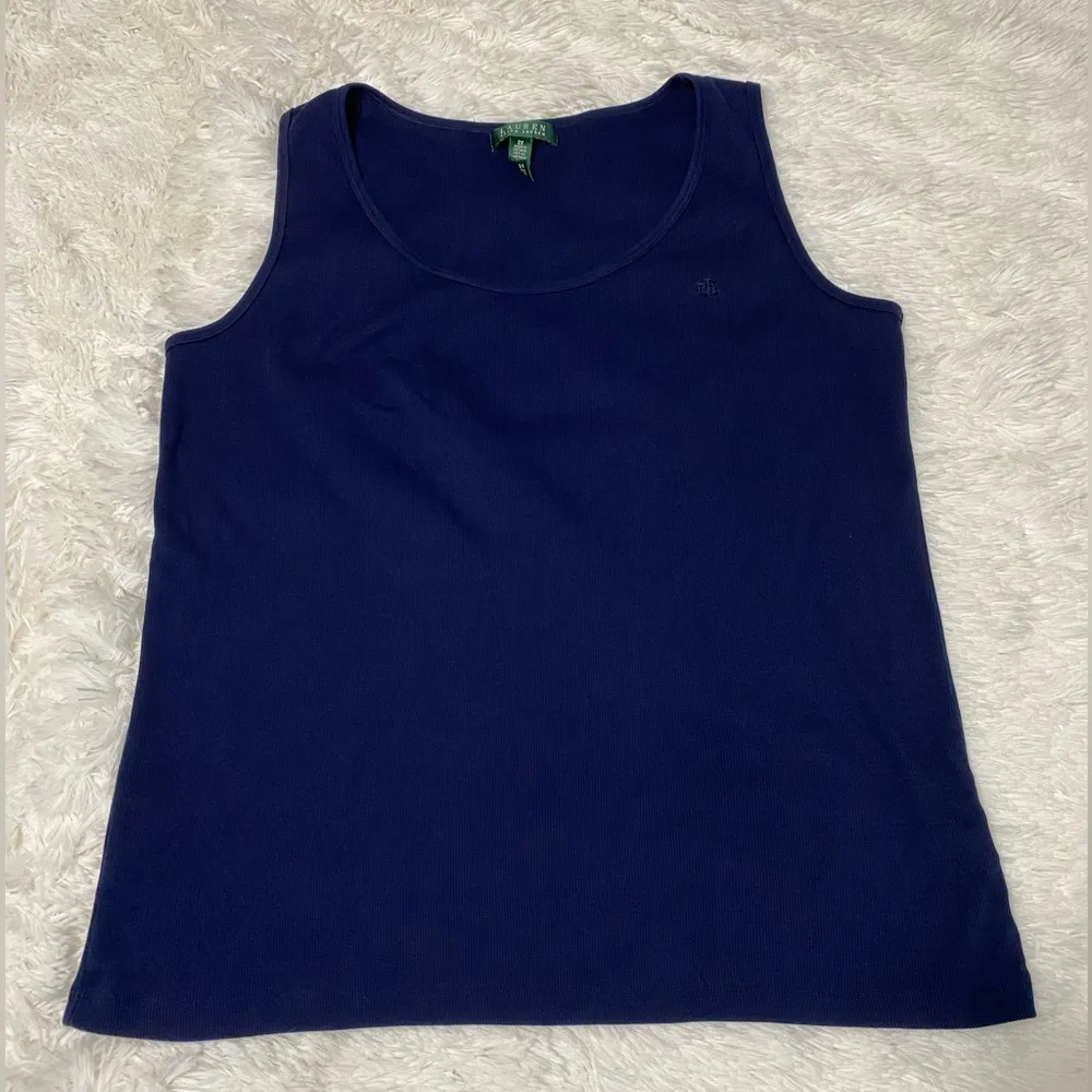 Lauren Ralph Lauren Embroidered Logo Ribbed Cotton Tank Top Navy Size 2X - Image 9