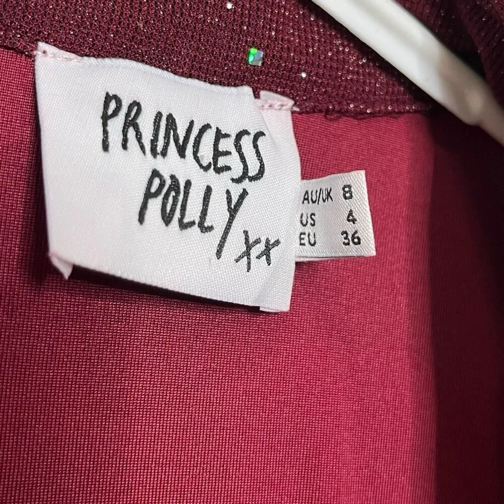 Princess Polly Friday Fever Mini Dress Burgundy BodyCon Glitters Women’s Size 4 - Image 9