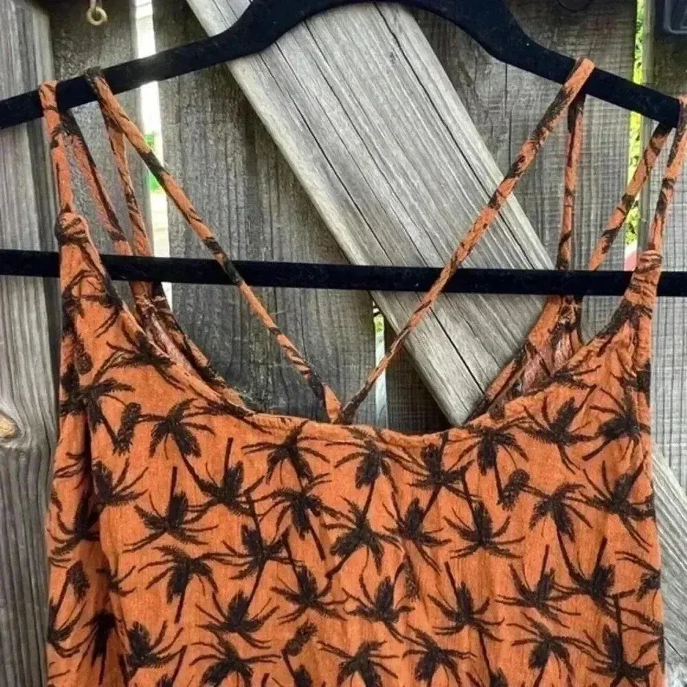 Mossimo Tropical Palm Tree Print Strappy Tank‎ Top Summer Beach Vacation Cami Brown - Image 3