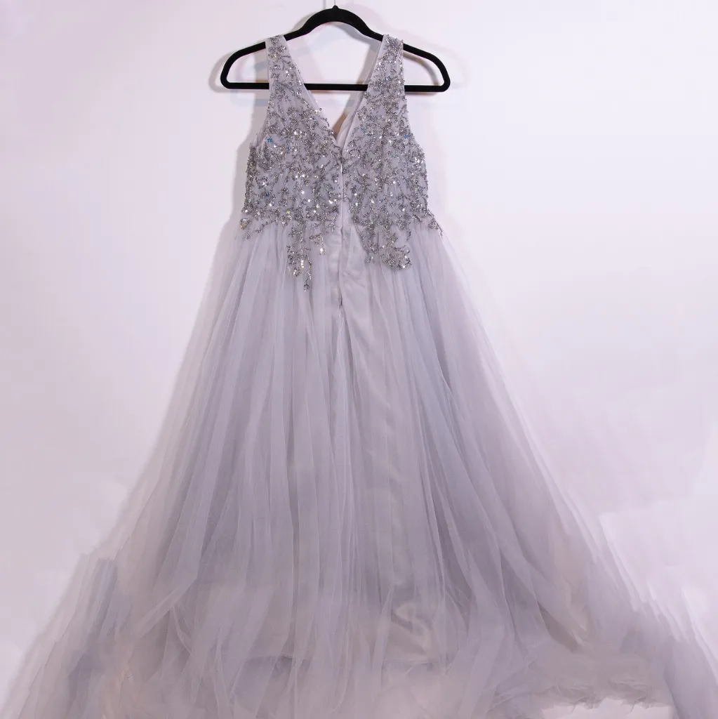 NEW Fur:Ther Tulle Mesh Sparkle Crystal Beaded Embellished Cocktail Dress Blue - Image 3