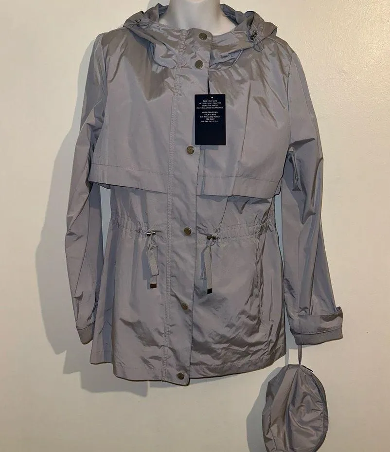 Cole Haan hooded packable Rain Jacket Size Large blue/gray “Mist” color NWT - Image 2