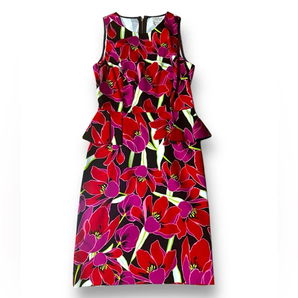 Kate Spade New York Peplum Floral Dress size 2 Red Pink - Image 4