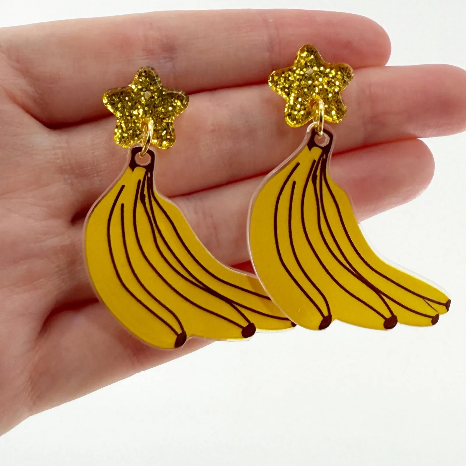 Banana Dangle Earrings, Yellow Banana Bunch Earrings, Banana Earrings - Image 3