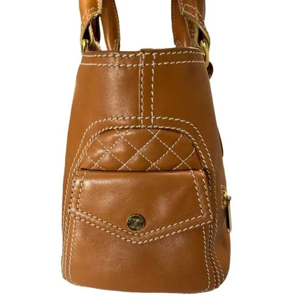 CELINE Boogie Bag Quilted Leather Satchel Caramel Gold Hardware CE00/15 Italy - Image 4