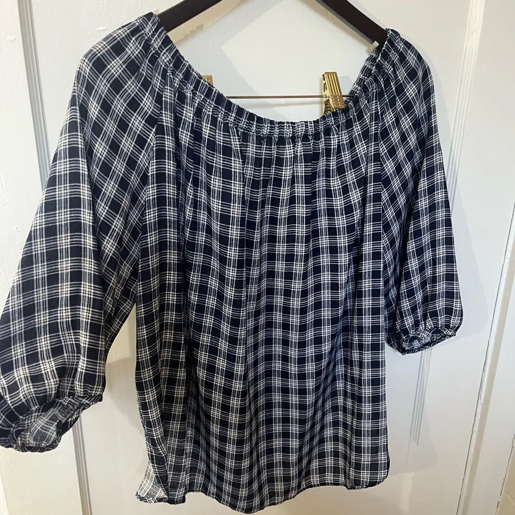 White and Blue Relaxed Tie Front Blouse Size M - Image 6