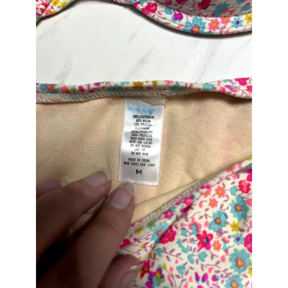 Floral Bikini Bow Set Top S Bottom M Ditsy Floral Feminine Coquette Padded Top Pink - Image 7