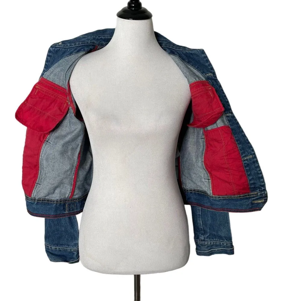 Tommy Hilfiger Jean Jacket Women S Blue Denim Distressed logo Button‎ Pockets - Image 2