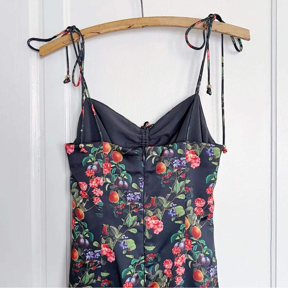 Finders Keepers • Nina Dress black floral satin ruched cut out slip cinched midi - Image 12