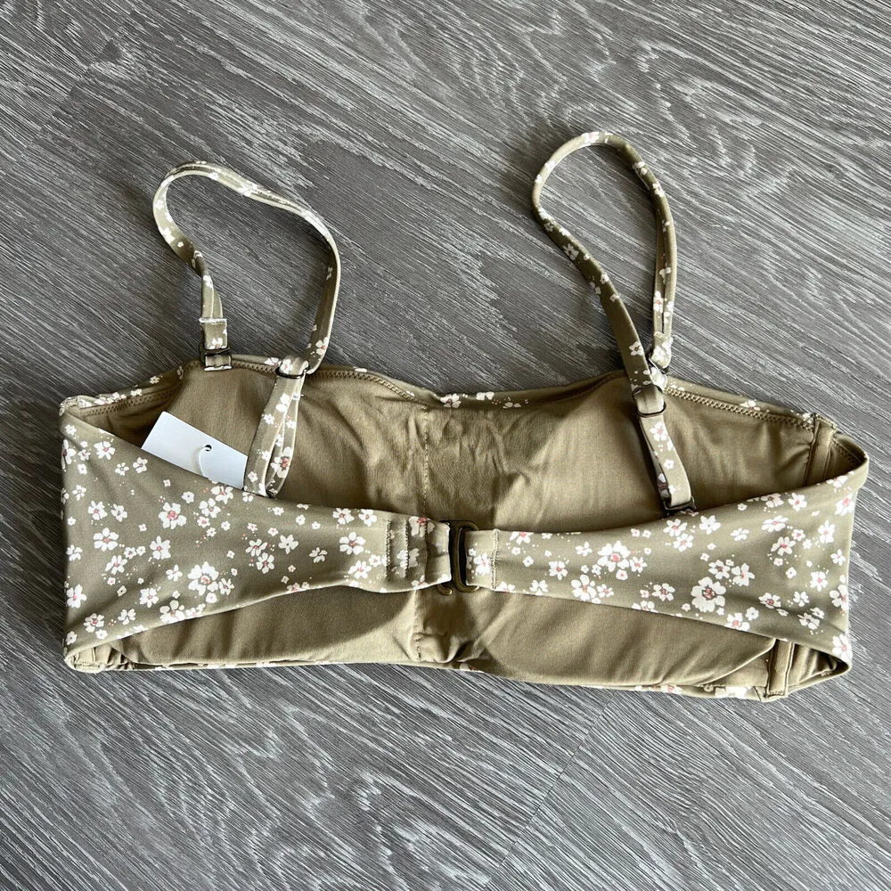 Andie Swim Bora Bora Bikini Top Large Ditsy Floral Olive Green - Image 4