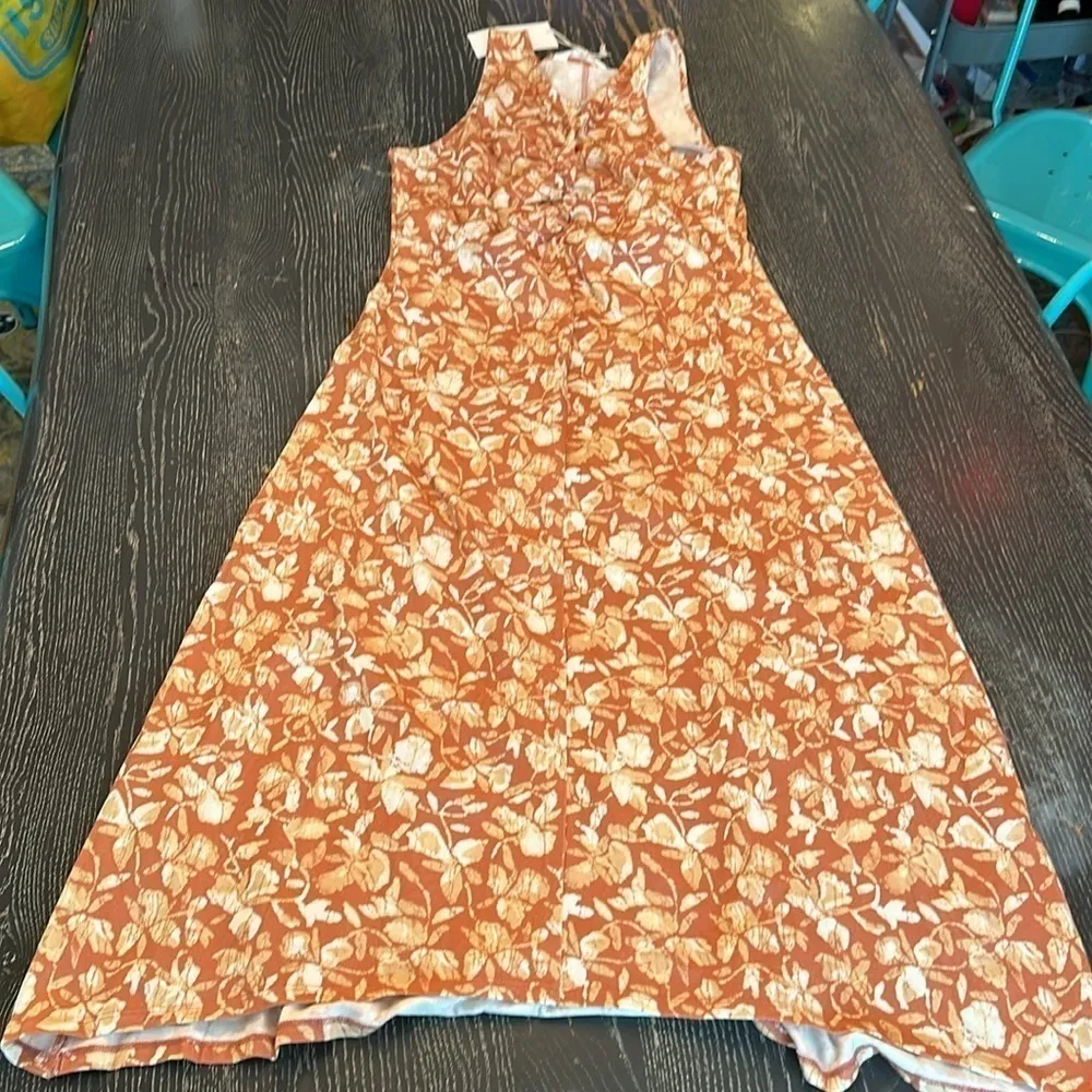 Soft Joie long abstract print midi dress canyon rose multicolored Large NWT Orange - Image 5