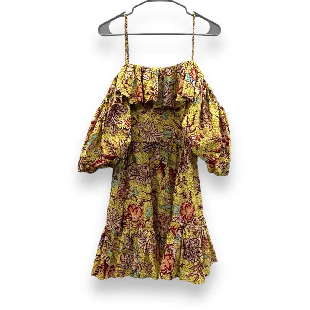 Ulla Johnson Lila Off The‎ Shoulder Yellow Multicolor Floral Mini Dress Sz 10 - Image 3