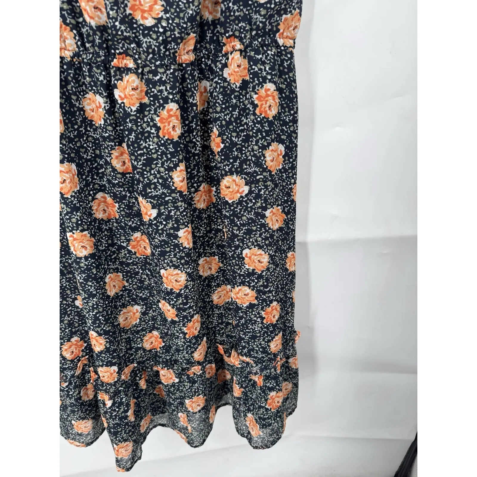 Loft Floral Peasant Cottage Mini Dress Women Medium Navy Coquette Milk Maid Boho - Image 8