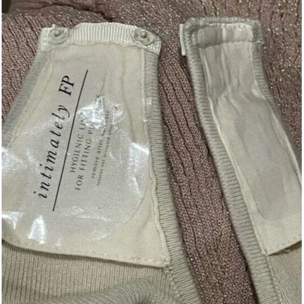 Free People Long Sleeve Tan With Gold Metallic Shimmer Ribbed Bodysuit Size  XS - Image 6