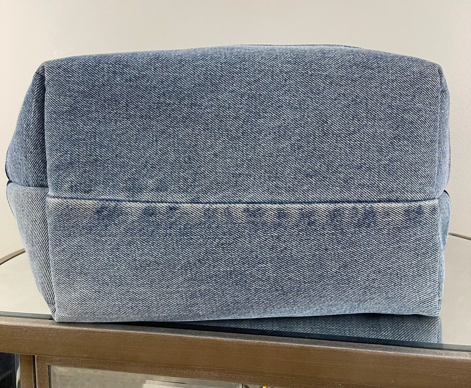 Reworked Handmade Blue Denim Quilt Picnic Stitched Graphic Large Tote Bag - Image 8