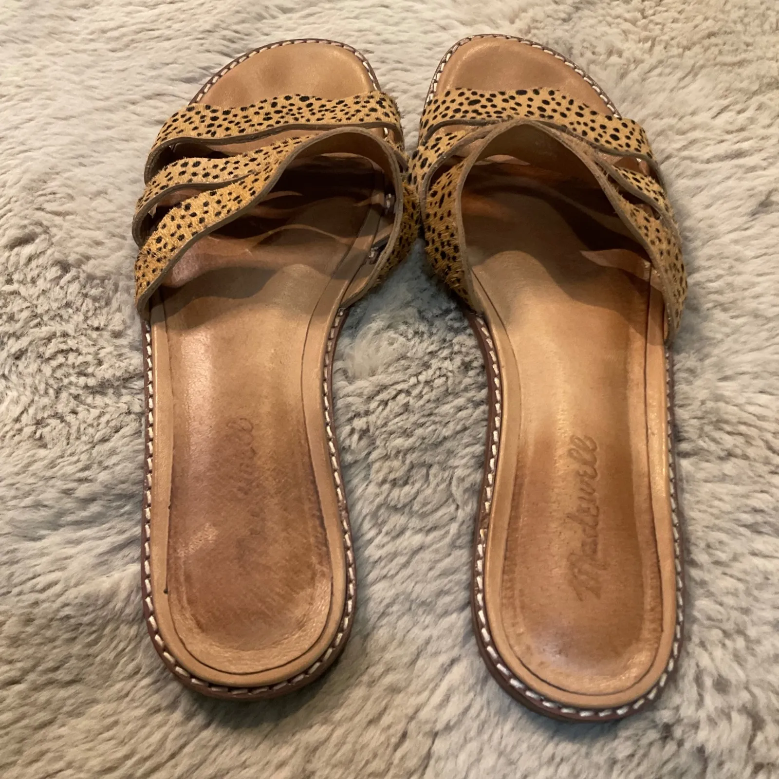 Madewell The Wave Sandals Size 7.5 Spotted Calf Hair Leather Flats Slide Leopard - Image 5