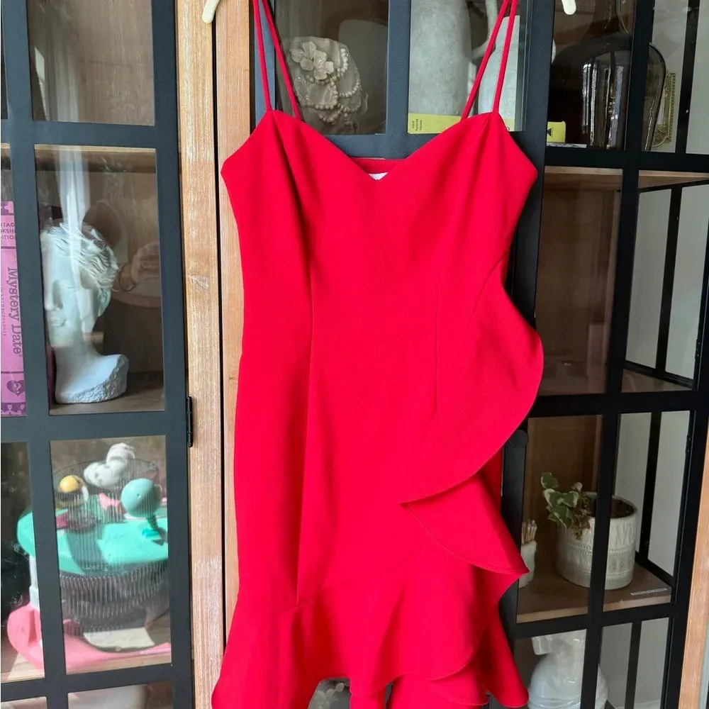 Mini Dress Laverna Ruffles Trim Cocktail holidays formal semi scuba red - Image 3