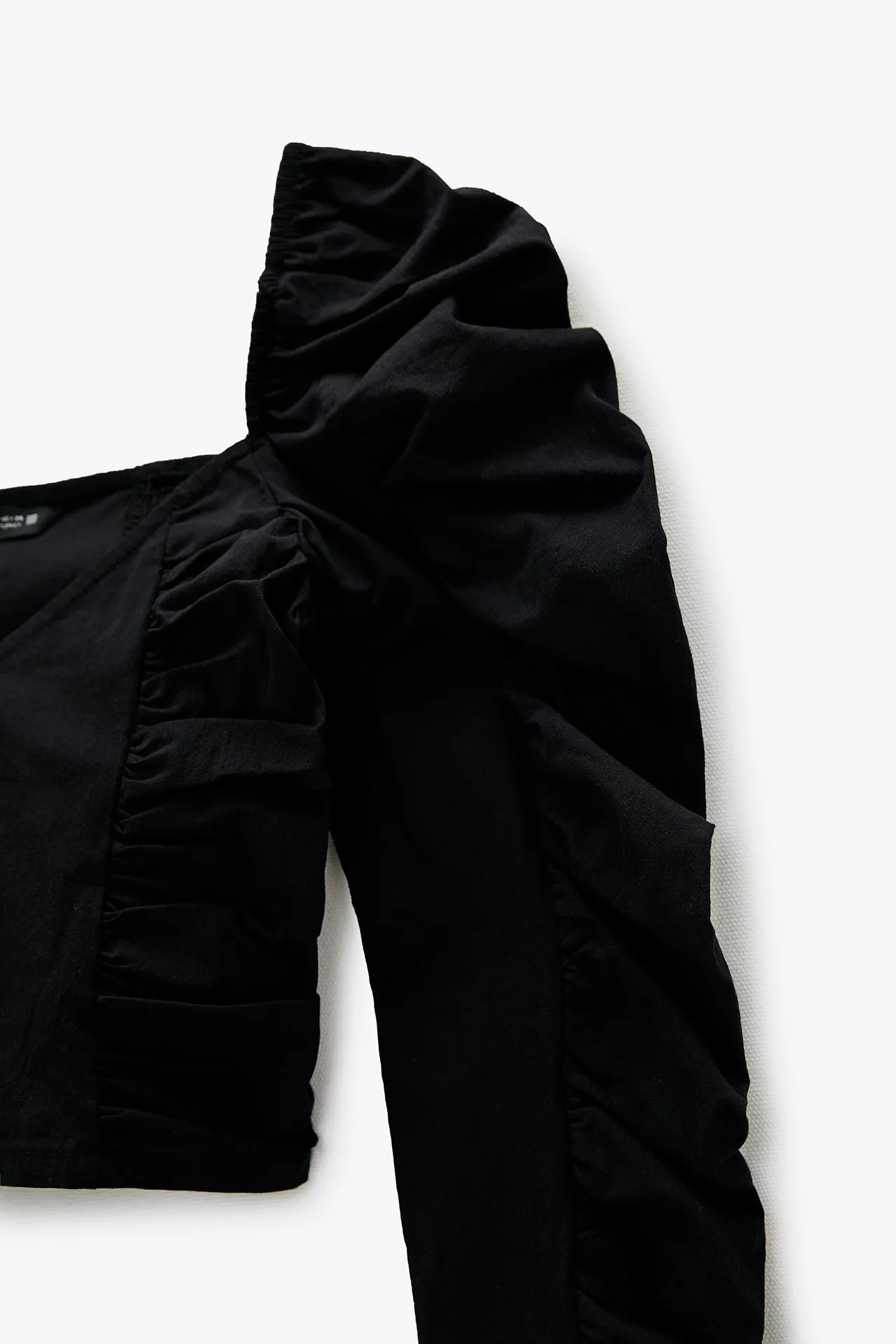 Black Ruffle Crop Top with Gathered Details - Image 6