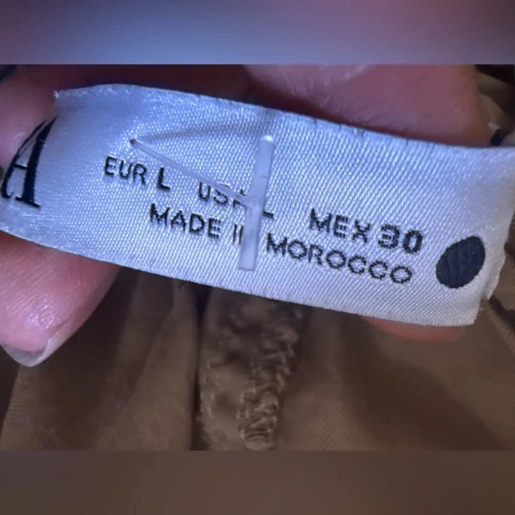 Flowy double banded trousers. Beige pocket zipper lightweight pants wide leg L - Image 12