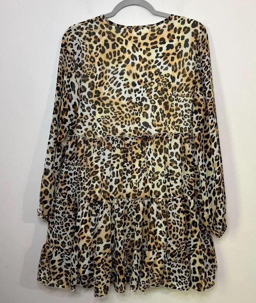 NWT Altar'd State Leopard Print Long Sleeve Flowy Tiered Mini Dress Size S - Image 10