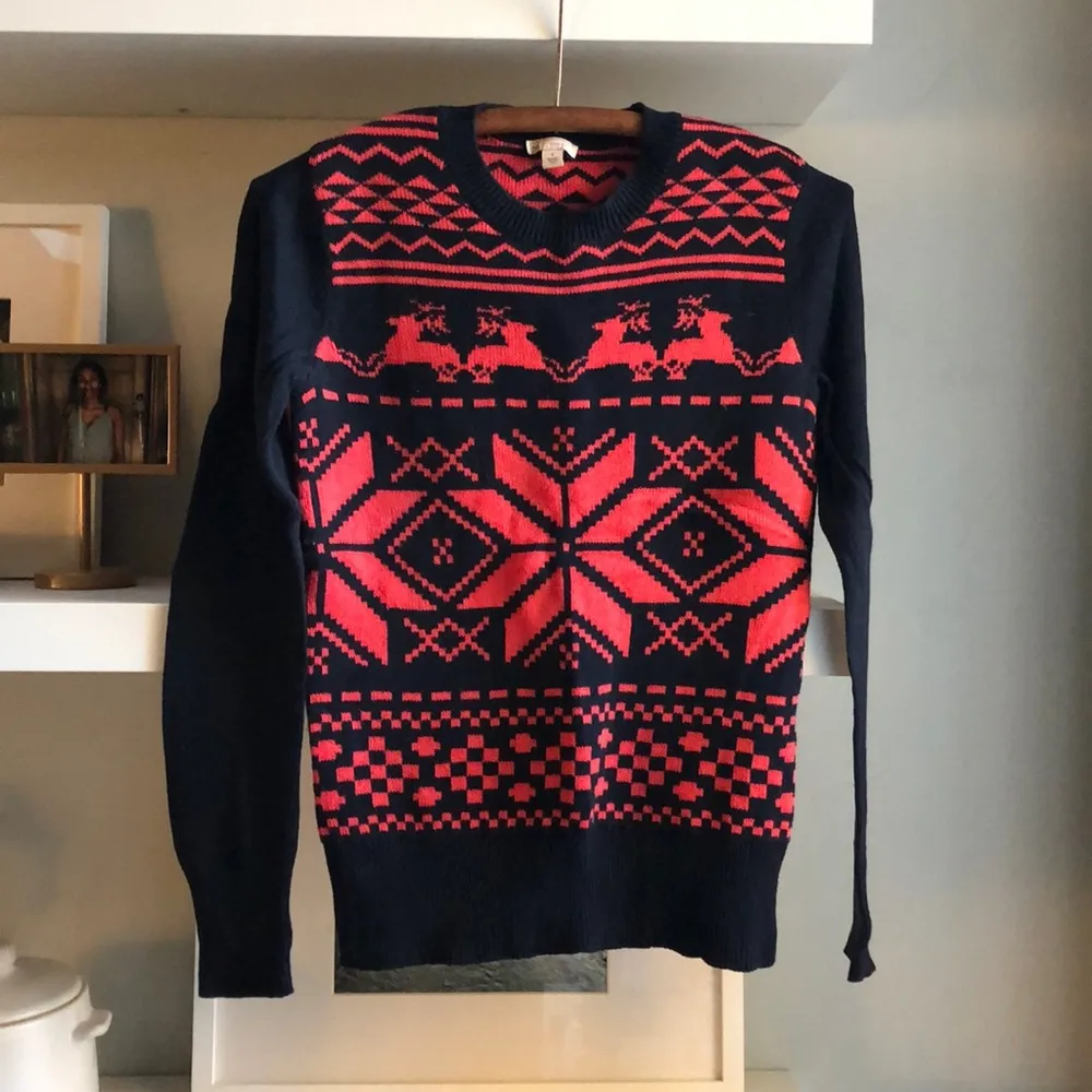 GAP Navy Red Reindeer Christmas Holiday Crewneck Sweater 100% Cotton Size Small - Image 2