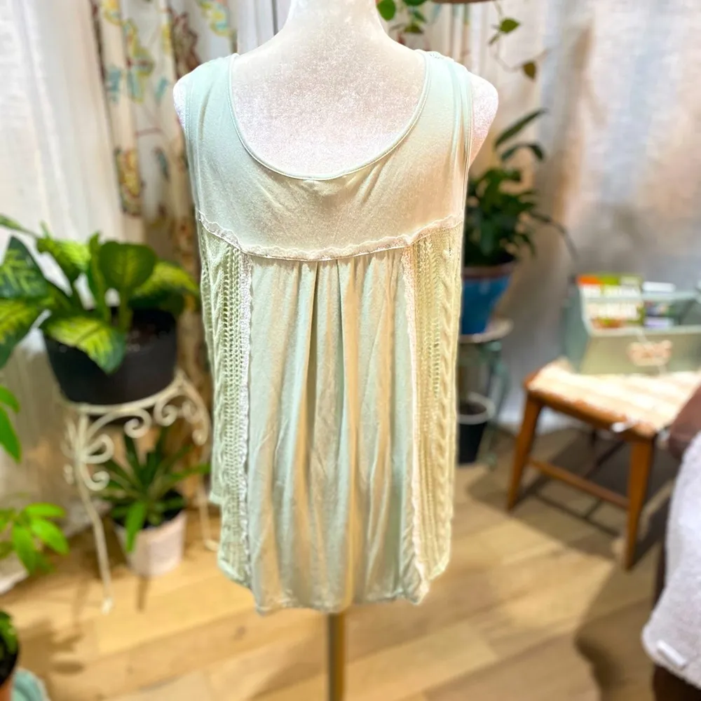 POL Crocheted Sleeveless Top in Sage Green - Image 3
